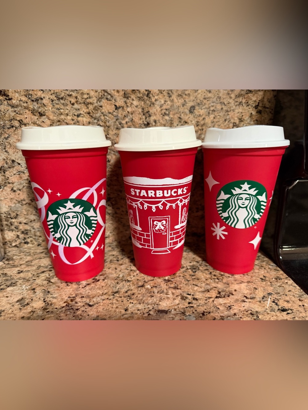 Starbucks Red Holiday Reusable Travel Cups with White Lids - Set of 3